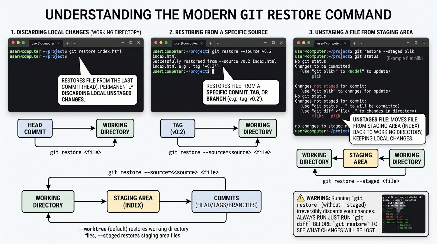 Slajd 19 - Przywracanie wersji: git restore
