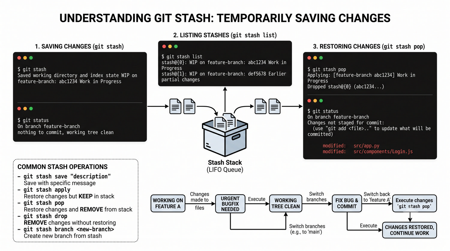Slajd 32 - git stash - odkladanie zmian na pozniej